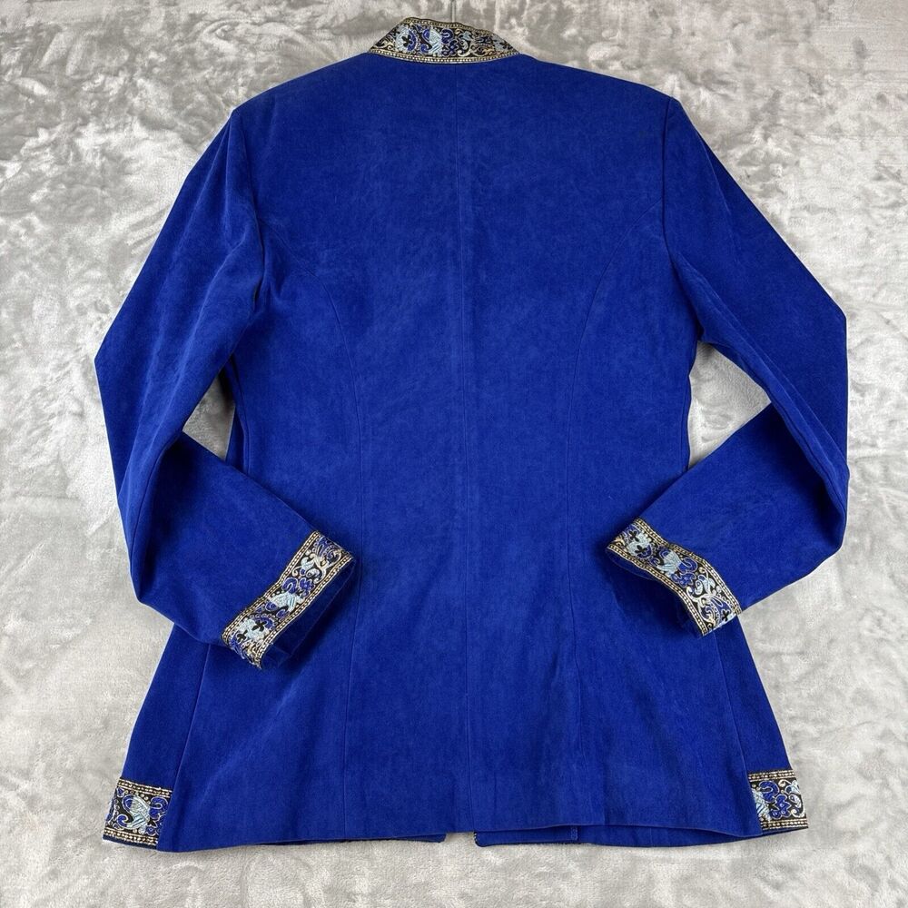 Vintage Jessica Howard Velvet Blazer Womens 8 Blue Gold Ribbon Trim Regal (1043) - Picture 8 of 12